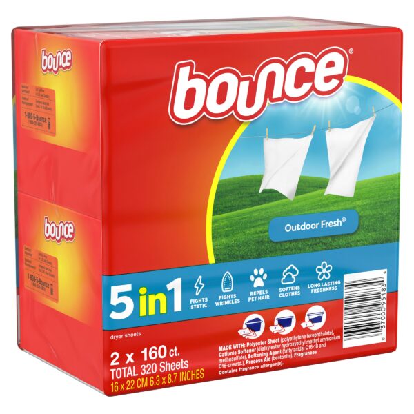 Bounce Fabric Softener Dryer Sheets, Outdoor Fresh, 160-count, 2-pack