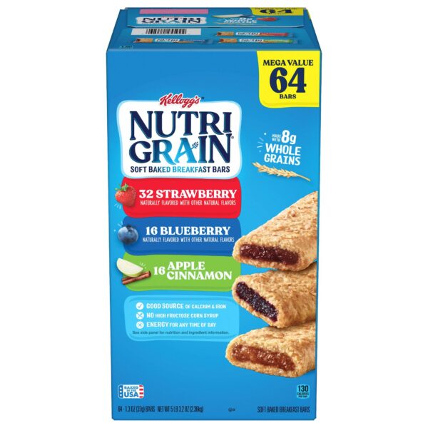 Kellogg's Nutri-Grain Soft Baked Breakfast Bars, 1.3 oz, 64-count