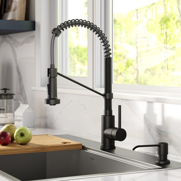 KRAUS 18" Pull-Down Commercial Kitchen Faucet with Matching Soap Dispenser