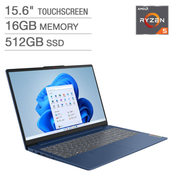 Lenovo IdeaPad Slim 3 15.6" Touchscreen Laptop - AMD Ryzen 5 7530U - 1080p - Windows 11 - Abyss Blue