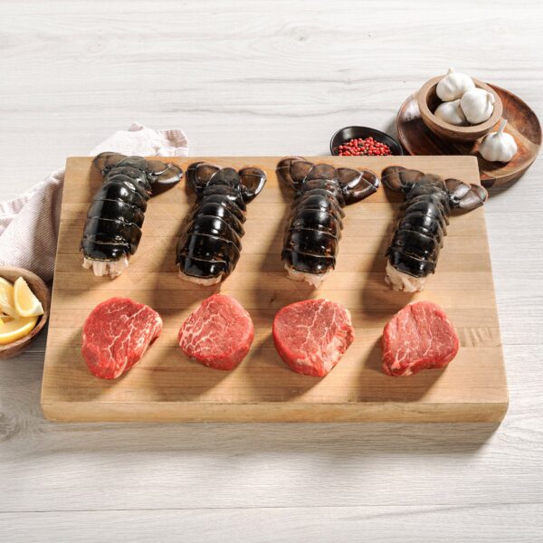 Rastelli’s Angus Beef Prime Petite Filet Mignons & Wild Caught Maine Lobster Tails, 8 Total Packs, 3 Lbs. Total