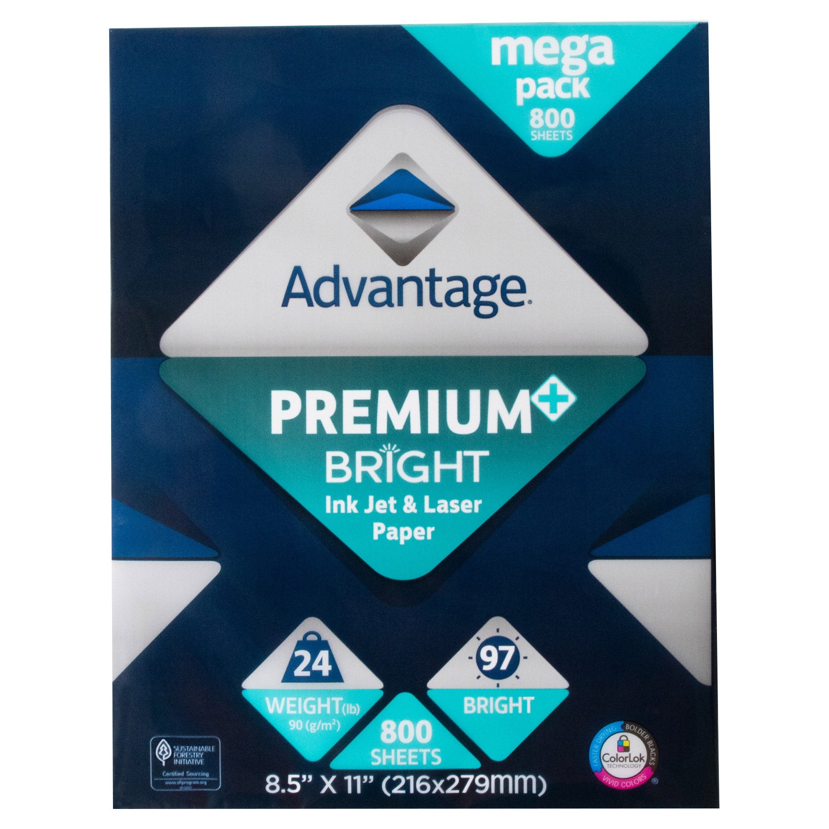 Advantage Premium Bright Ink Jet and Laser Paper, 8.5"x11" Letter, White, 24lb, 97 Bright, 1 Ream of 800 Sheets