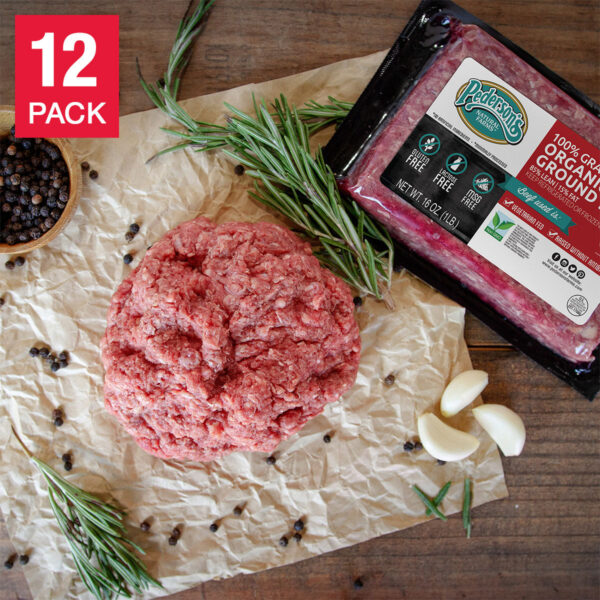 Pederson Natural Farms 100% Grass Fed Organic Ground Beef (12/1 Lb. Per Pack), 12 Total Packs, 12 Lbs. Total