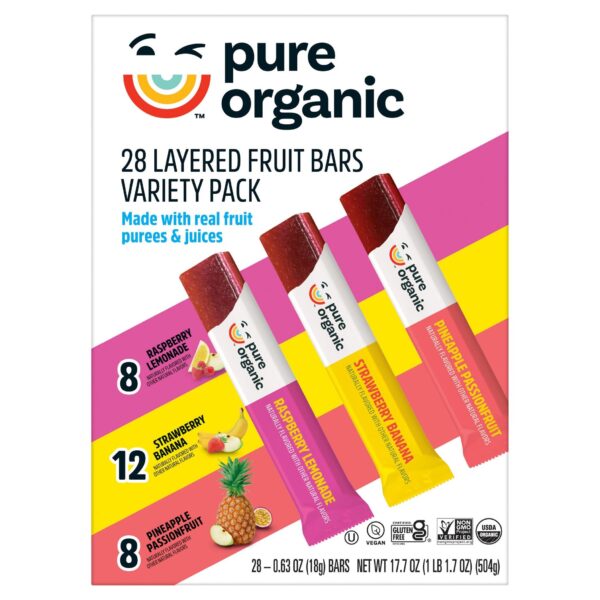 Pure Organic Layered Fruit Bars, Variety Pack,  0.63 oz, 28-count