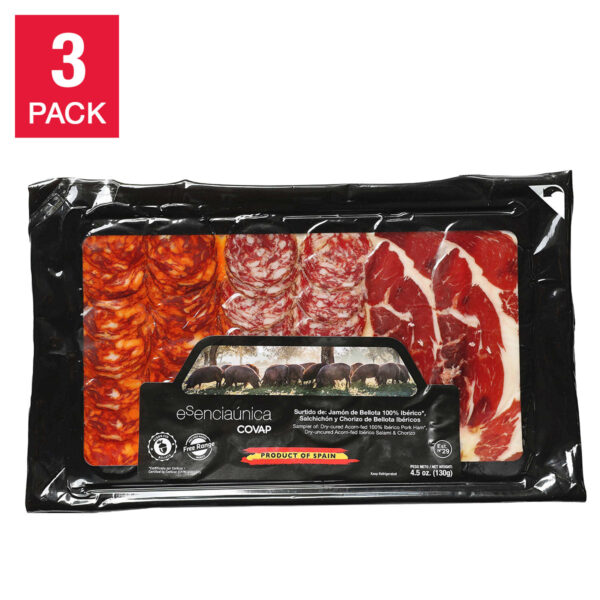 Sampler: Dry-Cured Acorn-Fed 100% Iberico Pork Ham and Salami and Chorizo, 4.5 oz, 3-pack