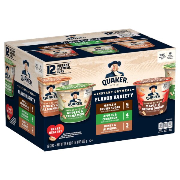 Quaker Instant Oatmeal Cups, Variety Pack, 19.8 oz., 12-Count