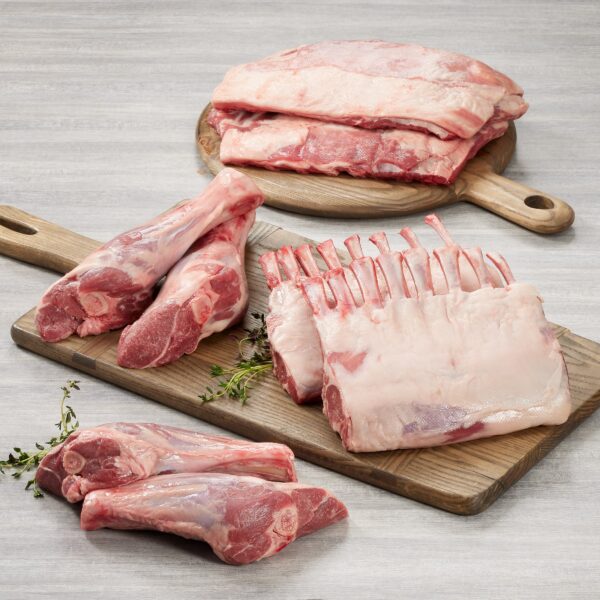 Boxed Halal Certified Lamb Box - (2/2 20-22 Oz. Rack of Lambs, 2/2 1.5 Lbs. Lamb Fore Shank, 1/1 3.5 Lbs. Denver Ribs) 5 Total Packs, 9.3 Lbs. Total