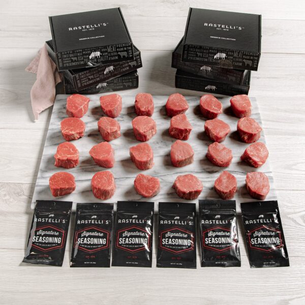 Rastelli’s Black Angus Filet Mignon Gift Boxes: 6 Boxes (4/4 oz Steaks Per Box), 24 Total Steaks, Total 6 lbs