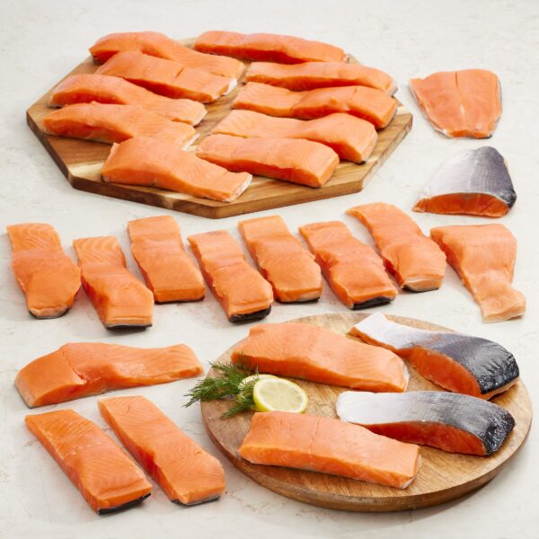 Aysen Coho Sashimi Quality Salmon Portions, (6 Oz. Portion Per Pack), 26 to 27 Total Packs, 10 Lbs. Total