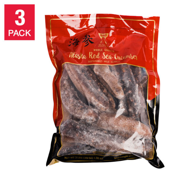 Wild Alaska Giant Whole Cooked Red Sea Cucumber (3 x 3 Lbs. Bags) 3 Total Packs, 9 Lbs. Total