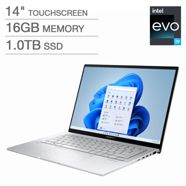 ASUS Zenbook 14" OLED Touchscreen Laptop - Intel EVO Platform Core i9-13900H - 2880 x 1800 - 14" OLED - 16GB RAM - 1TB SSD - Silver