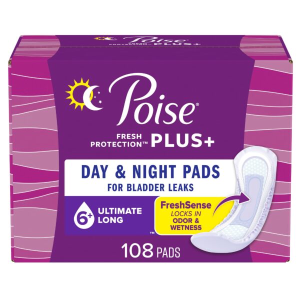 Poise Plus Incontinence Pads, Ultimate Absorbency Long, 108-count