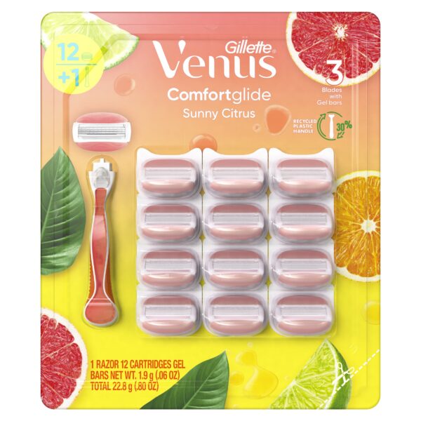 Gillette Venus Comfort Glide Sunny Citrus, 1 Razor + 12 Cartridges Gel