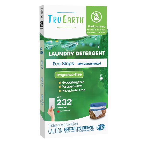 Tru Earth Eco-Strips Laundry Detergent Strips, Fragrance Free, 232 Loads, 116 Strips