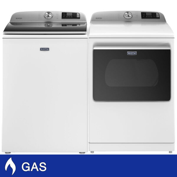 Maytag 5.3 cu. ft. Washer and 7.4 cu. ft. Smart GAS Dryer with Powder Coat Drum