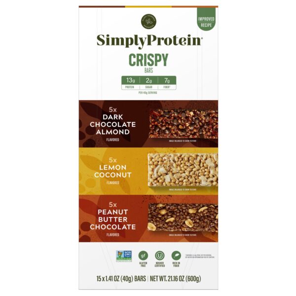 Simply Protein Crispy Bar Variety Pack, 15-count