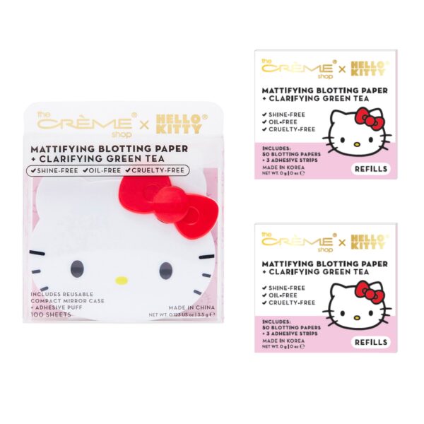 The Creme Shop Hello Kitty Mattifying Blotting Paper and Reusable Mirror Compact + 2 Refills Set