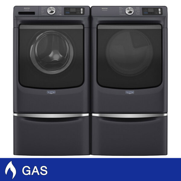 Maytag Smart Pet Pro 5.0 cu. ft. Front Load Washer and 7.4 cu. ft. GAS Dryer with Storage Pedestals