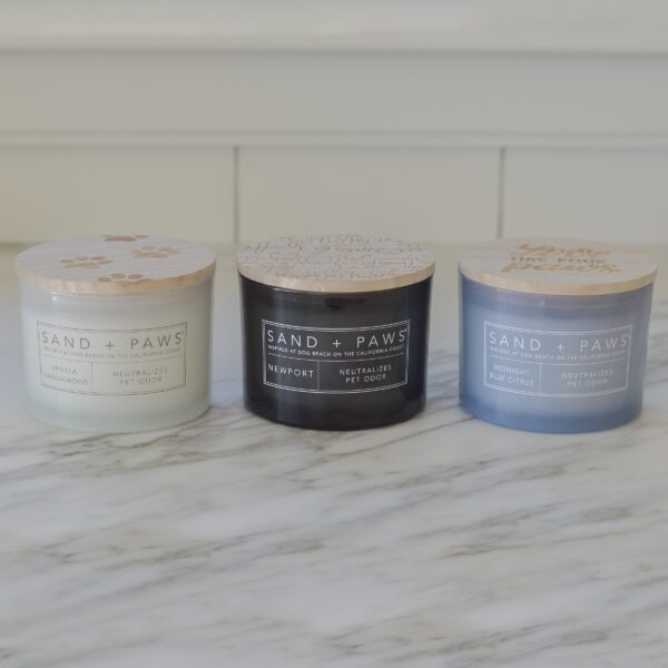 Sand + Paws 12oz Candles with Carved Wood Lids, Set of 3