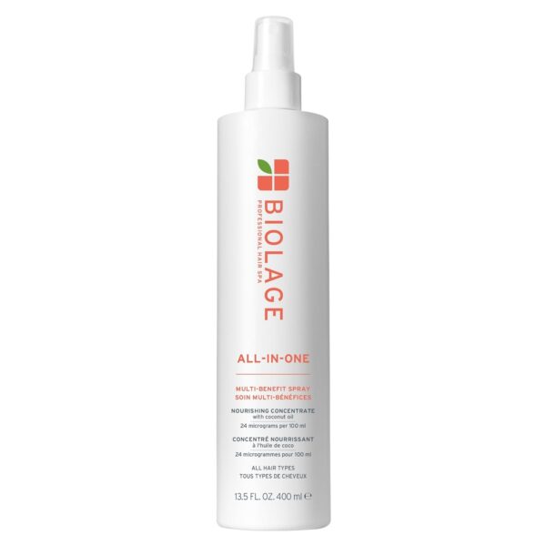 Biolage All-In-One Multi-Benefit Spray - Leave-In Treatment, Heat Protectant, Shine, Frizz Control, For All Hair Types, Coconut Oil, Vegan & Paraben-Free, Packaging may vary