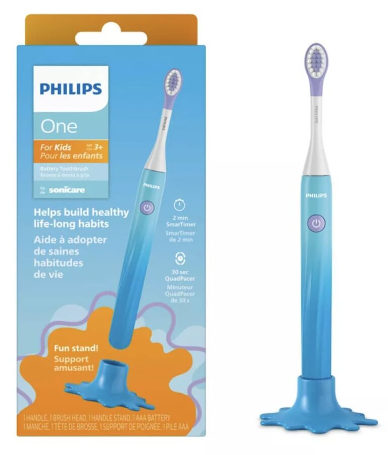 Philips One for Kids by Sonicare, Battery Toothbrush, for Kids Age 3+, with SmarTimer and QuadPacer for Thorough Clean, Lightweight and Colorful Handle, Quick Start Guide, Blue, Model HY1130/02