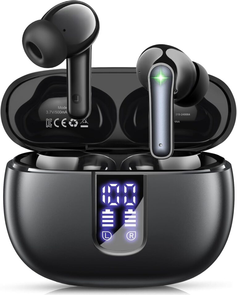 Ear Buds Wireless Earbuds - Bluetooth 5.3 Headphones (48H Playback) Built in Mic with LED Display Charging Case, IP7 Waterproof Earphone for iPhone Andriod Phones Laptop Sports Workout - Black