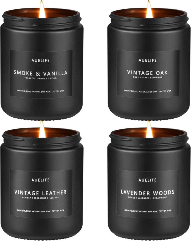 Scented Candles Set | Men Candle Set, Scented Candles for Home, Gifts for Men Aromatherapy Gift Set - 4 Pack Manly Gifts Soy Candle of Leather/Smoke & Vanilla/Oak/Lavender