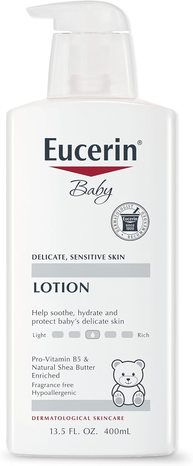 Eucerin Baby Body Lotion, Hypoallergenic and Fragrance Free Baby Lotion with Pro-Vitamin B5 and Shea Butter, 13.5 Fl Oz Bottle