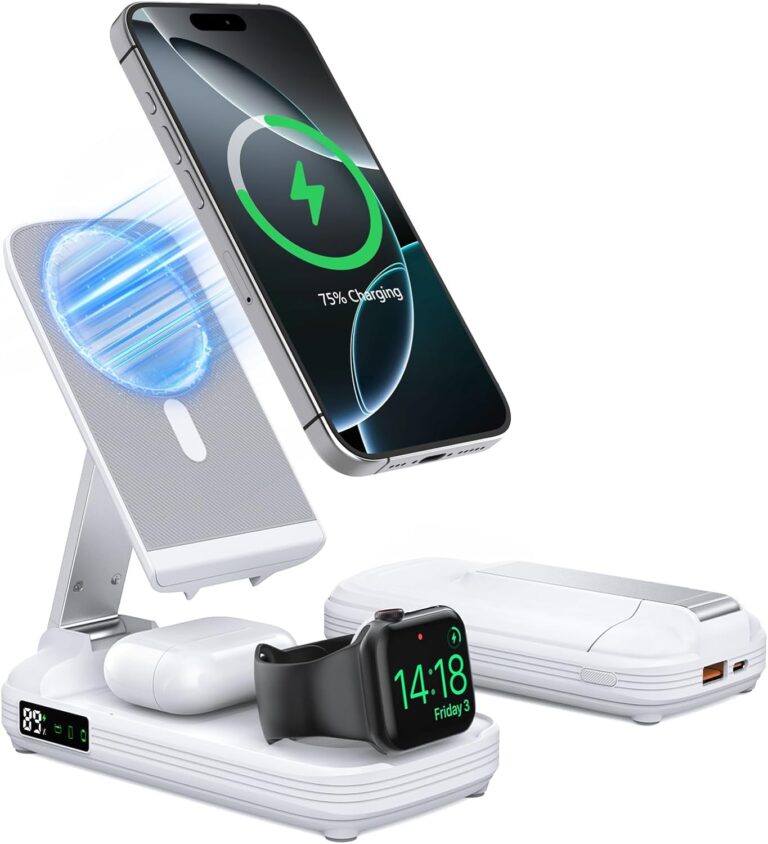 5 in 1 Wireless Charger,Wireless Charging Station 10000mAh Power Bank,Portable Charger with LED Display,20W Magnetic Fast Charging Stand for iPhone16/15/14/13/12 All Series & AirPods & iWatch