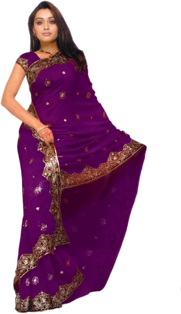 Indian Trendy Women's Bollywood Sequin Embroidered Sari Festival Saree Unstitched Blouse Piece Costume Boho Party Wear
