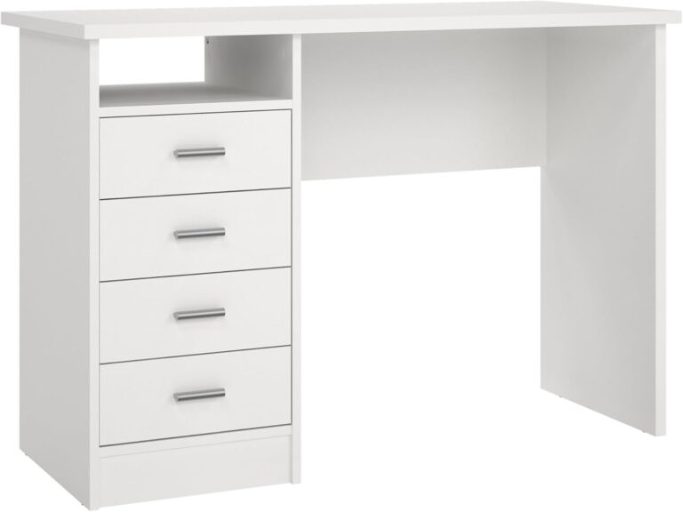 Tvilum 4-Drawer Desk, Modern White Office Writing Desk with Storage, Compact and Functional Desk for Home or Office