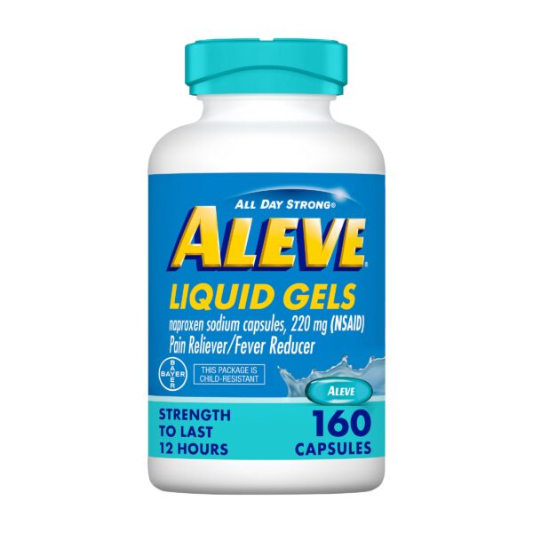 Aleve Naproxen Sodium 220 mg. Pain Reliever/Fever Reducer, 160 Liquid Gels