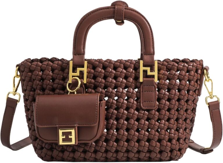 Fashion Crossbody Shoulder Bag, Women Top Handle Bag Woven Tote Bag, Casual Handbags and Purses Travel Phone Bag (Coffee)