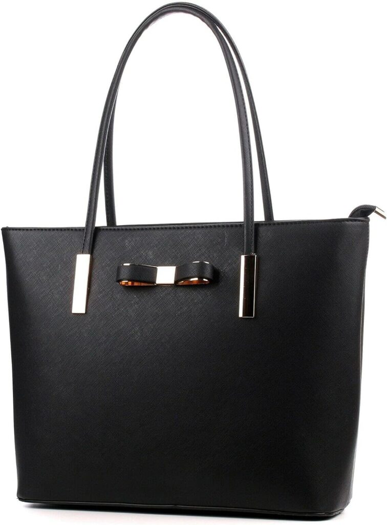 Large Black Tote Bag for Womens Travel Shoulder Handbag with Bow