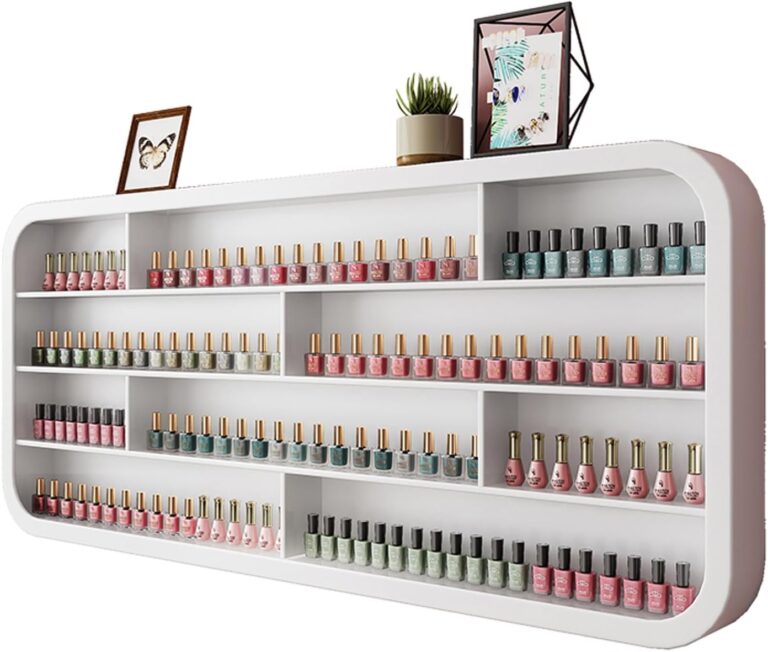 Hanging Wall Nail Polish Organizer, Floating Shelves for Salon Beauty and Manicure Shop, Wooden Nail Polish Display Rack Perfume Rack, White,A