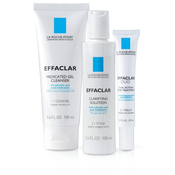 La Roche-Posay Effaclar Dermatological 3 Step Acne Treatment System, Salicylic Acid Acne Cleanser, Pore Refining Toner, and Benzoyl Peroxide Spot Treatment for Sensitive Skin