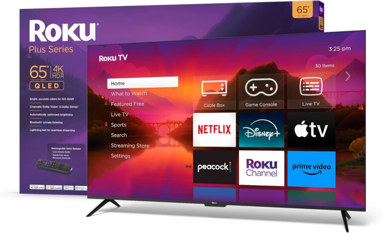 Roku Smart TV – 65-Inch Plus Series 4K QLED RokuTV with Roku Voice Remote Pro, Dolby Vision, Striking 4K Resolution, Automatic Brightness, & Seamless Streaming – Live Local News & Sports