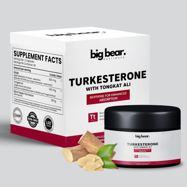 Turkesterone 6,600mg Supplement Plus Tongkat Ali 66,000mg |100% Pure Highest Purity | Maximize Endurance and Stamina, Supercharge Muscle Growth and Recovery 60 Capsules / 30 Day Supply