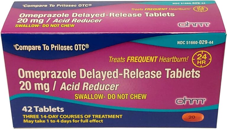 Ohm Omeprazole Delayed-Release Tablets, 20mg Acid Reducer, Treats Frequent Heartburn 42 Tablets
