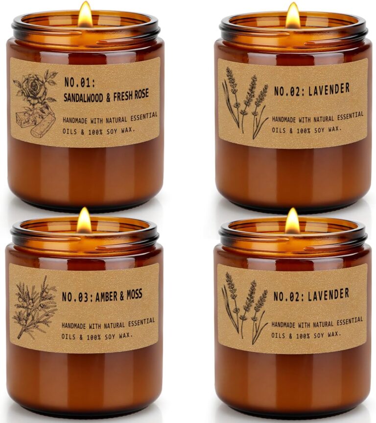 Candles for Home Scented, 4 Pack Candle Gifts for Woman, Large Lavender Rose Amber Aromatherapy Scented Candles, 220H Long Lasting Soy Wax Candle Set for Mother's Day, Birthday, Anniversary, Men