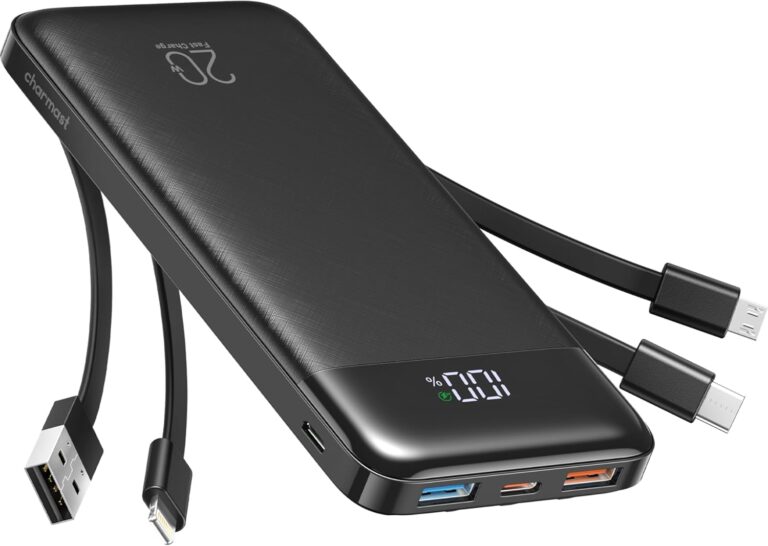Charmast 20000mAh Portable Charger with 4 Built-in Cables & 6 Outputs, 20W Power Bank Fast Charging - USB C External Battery Pack for iPhone 16 15 14, Android, iPad, Tablet & More (Travel Essential)