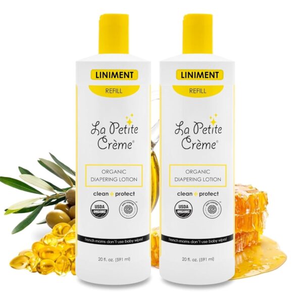 La Petite Creme French Premium Diapering Lotion - Diaper Cream Alternative to Baby Wipes - Moisturizer & Skin Cleanser - USDA Certified Organic Ingredients - Baby Essentials (2 Bottles of 20 oz)