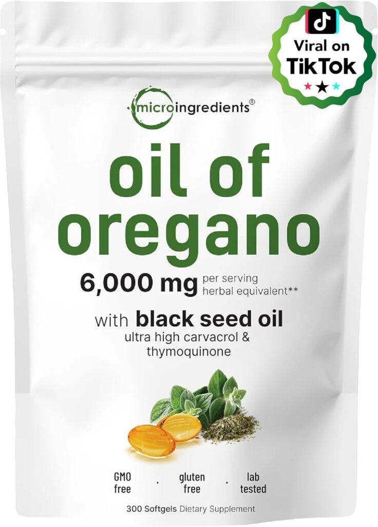 Micro Ingredients Oil of Oregano, 300 Softgel | Oregano Oil with Black Seed Oil, 4X Strength Carvacrol & Thymoquinone | Plant Based, Non-GMO | Antioxidant & Immune Support