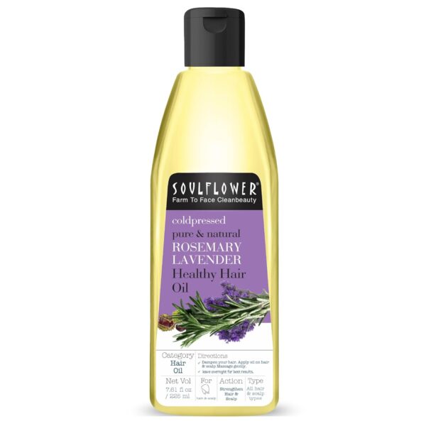 Soulflower Rosemary Oil for Hair Growth, Healthy Hair, Scalp Nourishment - 100% Pure, Organic & Natural, Coldpressed Oil, 6.77 Fl Oz
