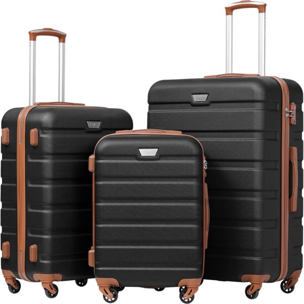 Coolife Luggage 3 Piece Set Suitcase Spinner Hardshell Lightweight TSA Lock (black, 3 piece set(20in24in28in))