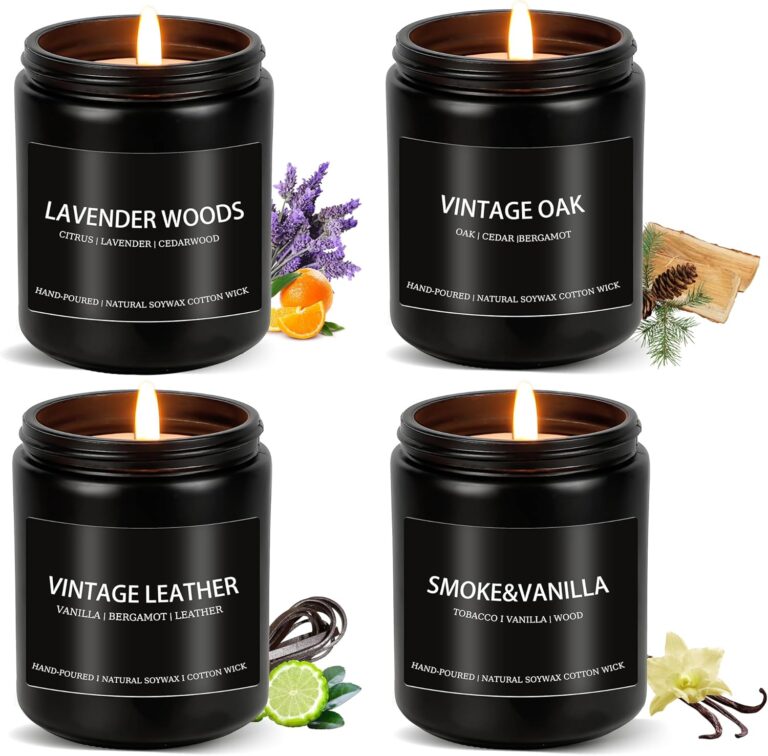 Scented Candles Set | Candle Gifts Set for Men - 4 Pack Soy Candles for Home Scented, Masculine Candle - Valentines Day for Him, Gifts for Men, Father's Day