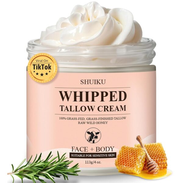 Beef Tallow for Skin, Whipped and Organic Beef Tallow and Honey Balm, Beef Tallow for Face, Grass-Fed Beef Tallow Moisturizer