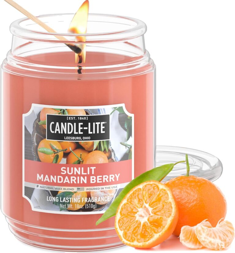 CANDLE-LITE Scented Sunlit Mandarin Berry Fragrance, One 18 oz. Single-Wick Aromatherapy Candle with 110 Hours of Burn Time, Orange Color, Jar (Individual Box)
