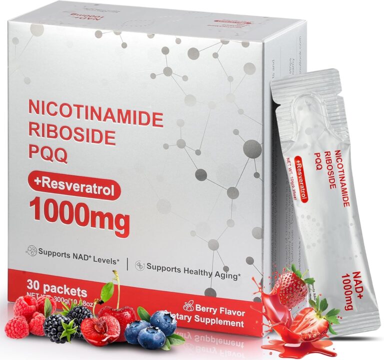 NAD Supplement 1000mg, NAD Nicotinamide Riboside Resveratrol Supplements with PQQ, Extra Strength NMN Alternative for Women & Men, NAD+ Berry Flavor Sticks For Anti-Aging, Energy, Focus - 30 Packets