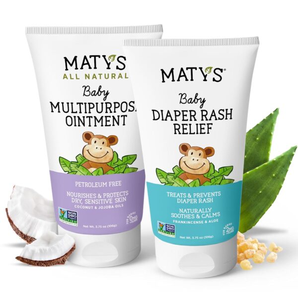 Matys Baby Diaper Rash Relief & Multipurpose Ointment 2pk Combo for Babies 2 months +, Protection for Irritated Skin, Petroleum Free, 3.75oz each tube